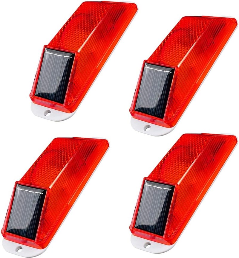 Aolyty Solar Strobe Warning Light LED Warning Lamp 4-Pack Super Bright IP54 Waterproof Light Control Flashing Beacon Barricade Construction Safety Road Signs Flash Traffic Lights (Red) - Image 1